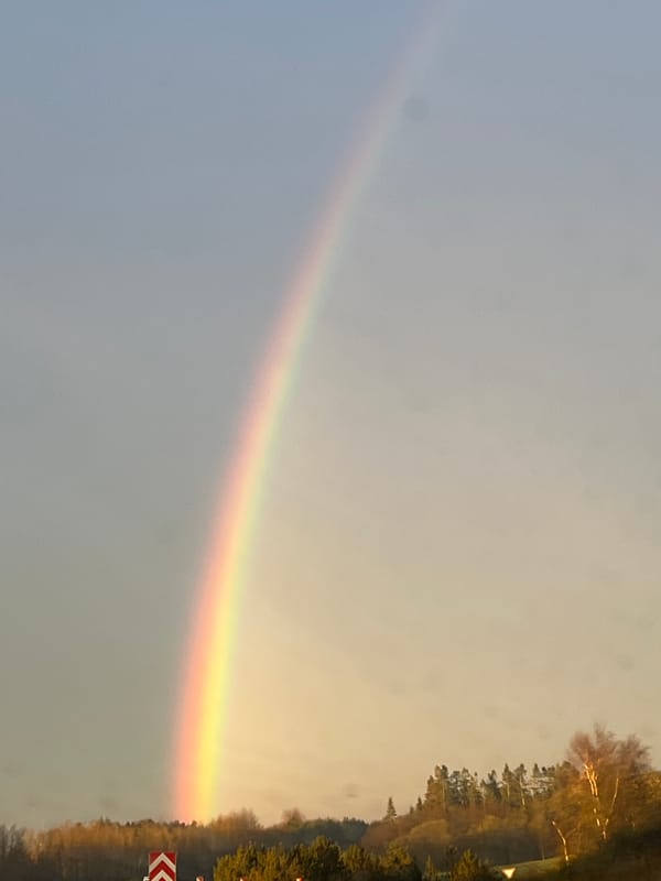 Rainbow spotted across morning sky in Aalborg, Denmark