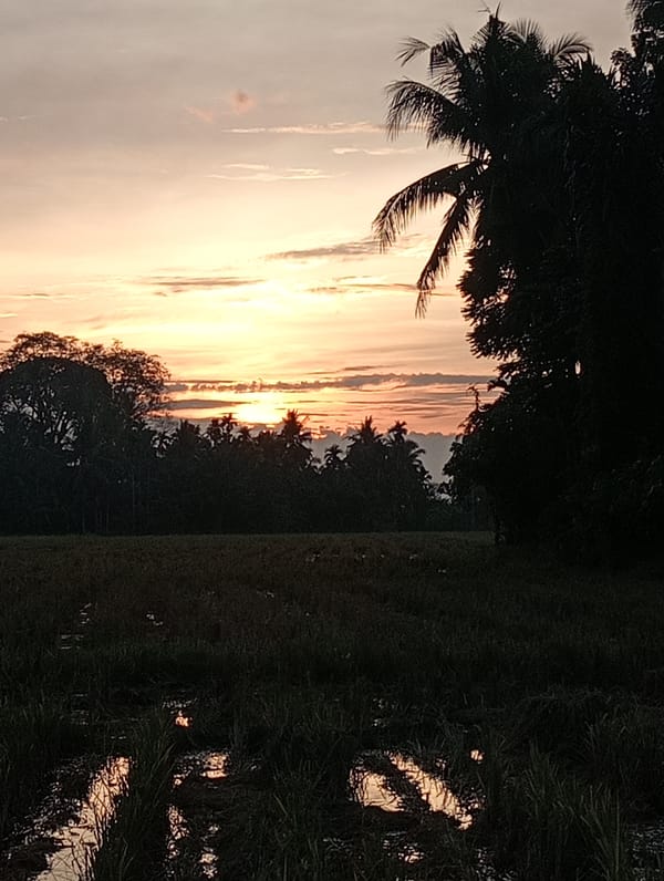 Sunset observed in Keudekrueng, Indonesia with colorful skies