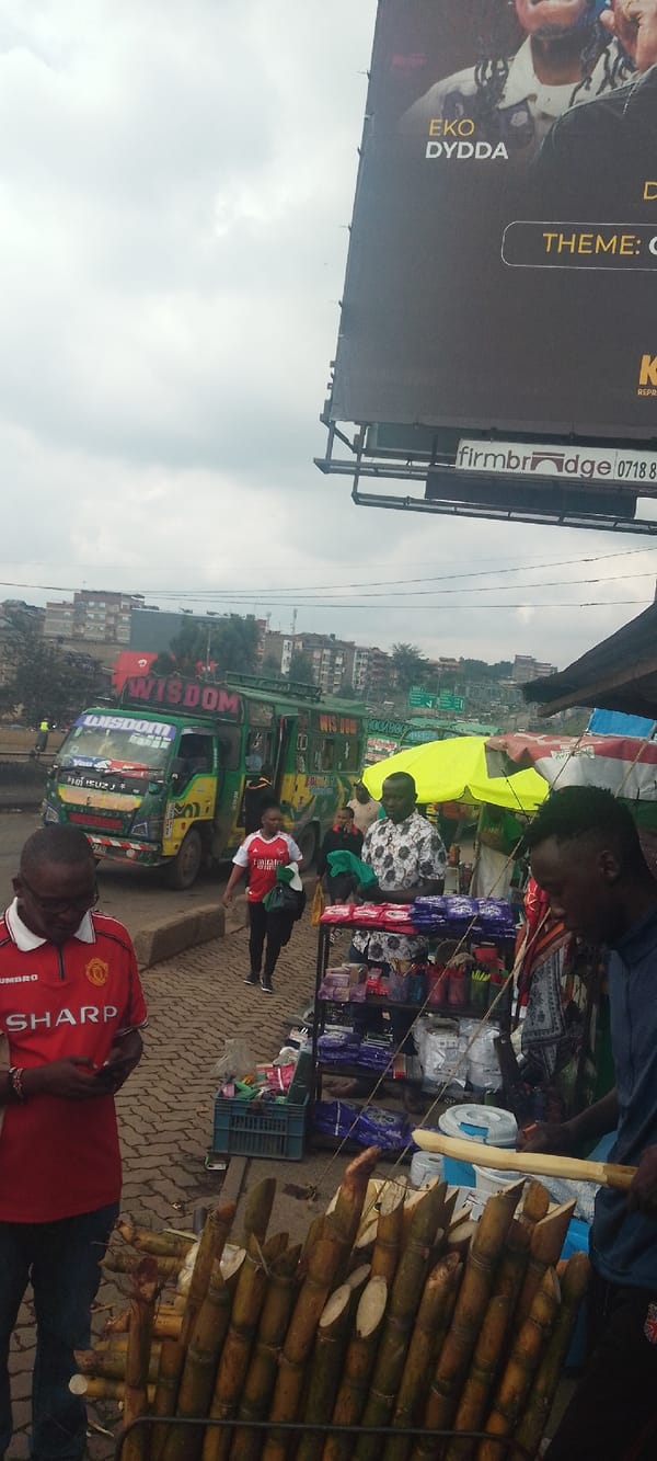 Street vendor sells sugarcane from car in Nairobi