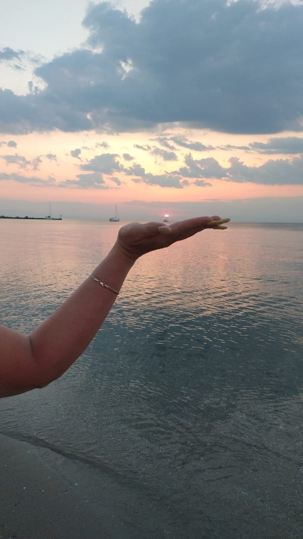 Sunset evening on the shore at Neoi Epivates, Greece