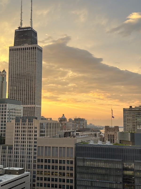 Chicago skyline at sunset, multiple angles across the city