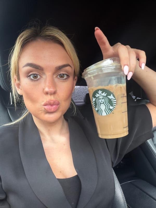 Parking lot hang, Starbucks in hand, snacks in tow