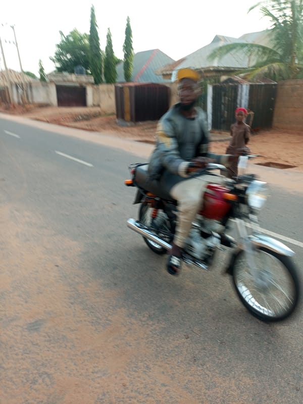 Morning street activity captured in rural settlement area