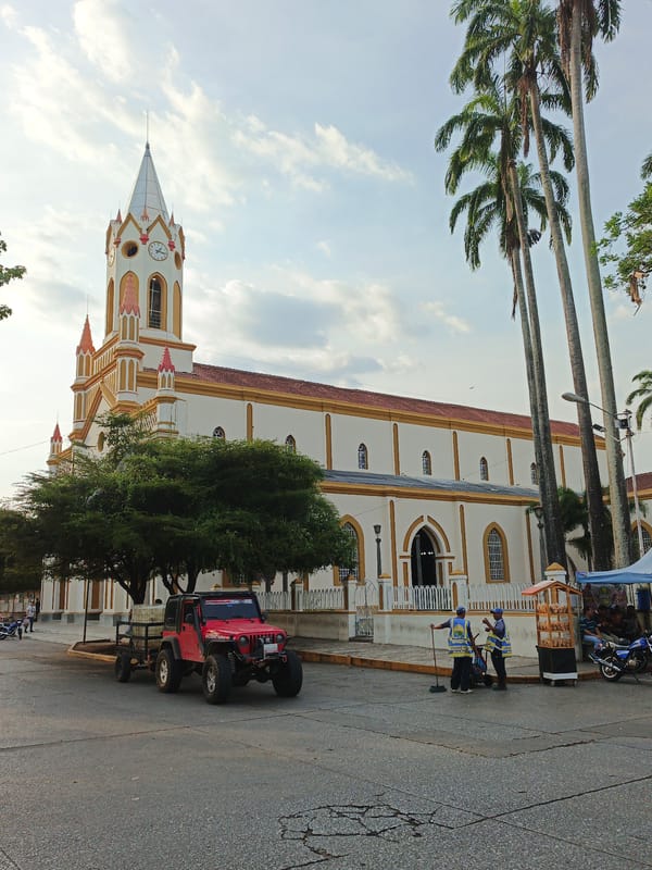 Sanitation workers spotted near church in Tinaquillo, Venezuela