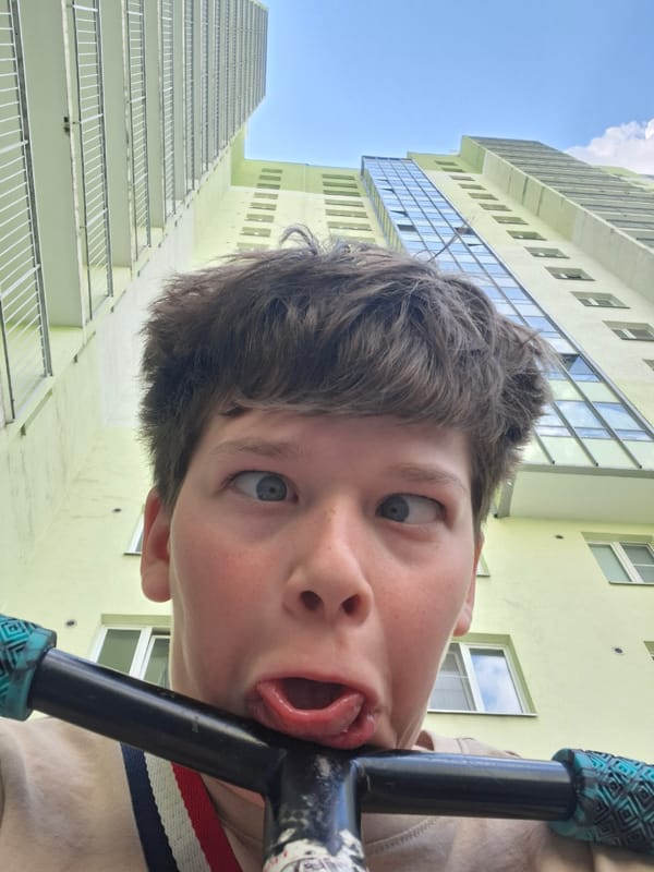 Young person's playful morning exploration documented in Saint Petersburg