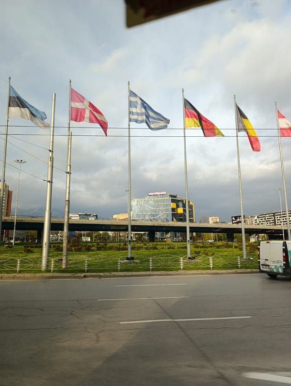 European flags displayed on Sofia street early morning