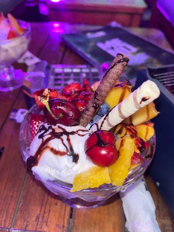 Ice cream sundaes at a Kardzhali cafe, Bulgaria
