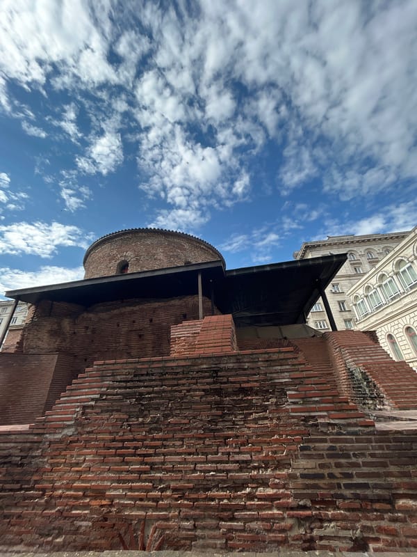 Military ceremony and ancient rotunda in central Sofia