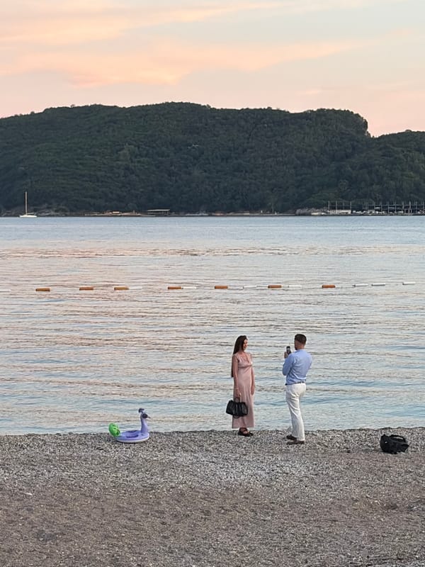 Evening beach life and traffic jams in Budva, Montenegro