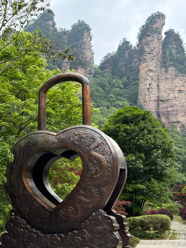 Heart-shaped bronze love lock sculpture spotted in Luoguta, China