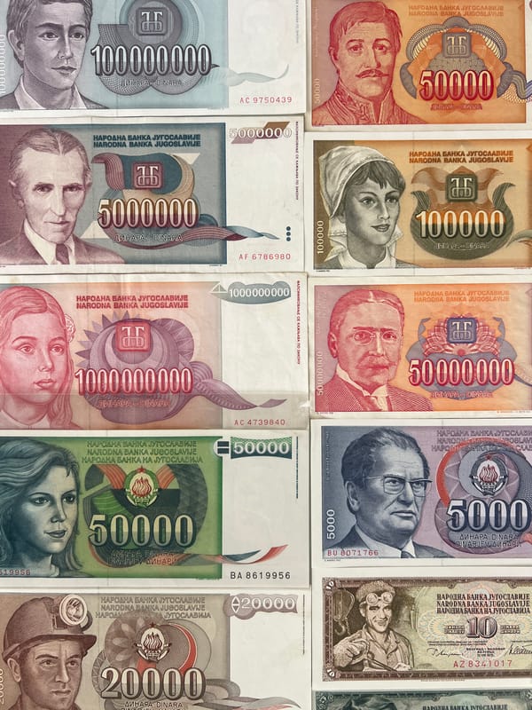 Person displays Yugoslav hyperinflation banknotes as collector gifts