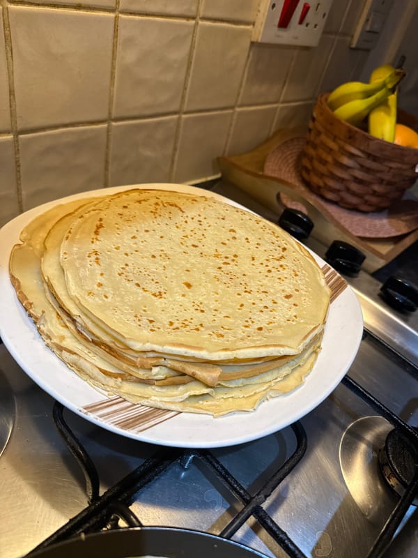Home cook prepares crepes and cucumbers in Great Yarmouth kitchen