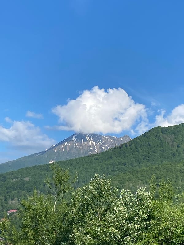 Green mountain landscape observed under clear skies in Estosadok