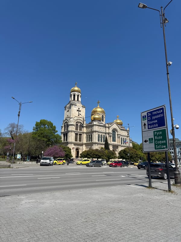 Tourist documents cathedral, market, sushi lunch during Varna walkabout