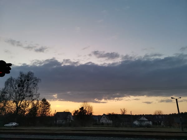 Sunset observed from railway location in Парэчча, Belarus