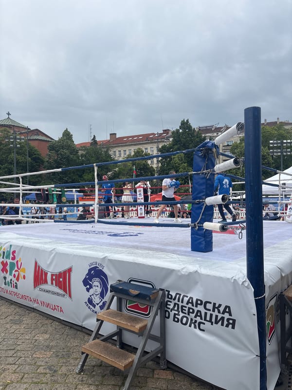 Outdoor boxing sparring session observed in Sofia city center