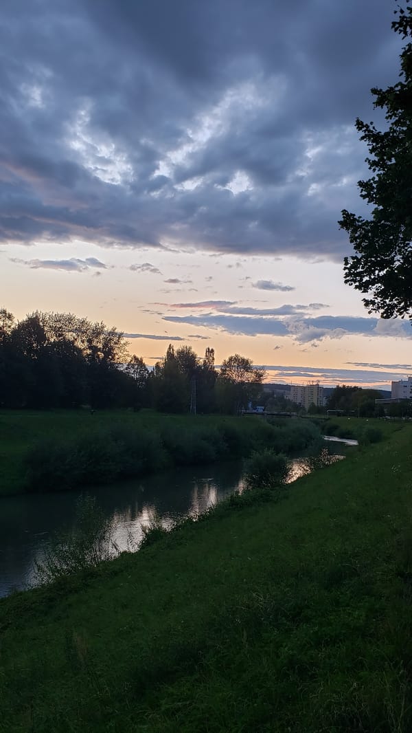 Dusk along the Torysa River in Prešov, Slovakia