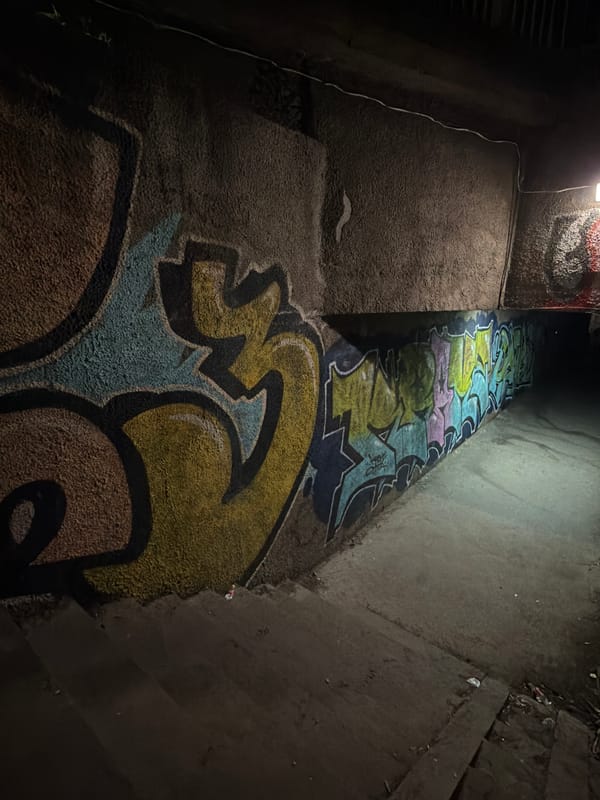 Nighttime photo walk documents Tbilisi memorials and street art