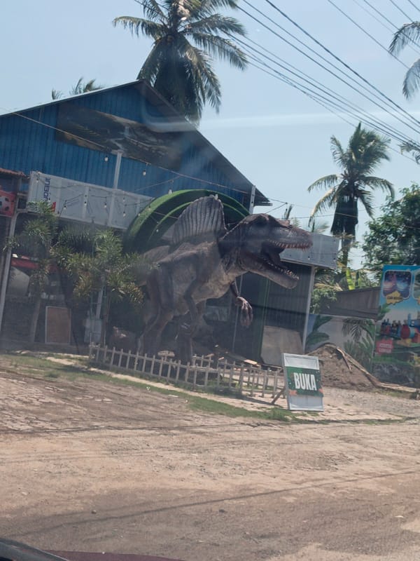 Life-size Spinosaurus model spotted outside industrial building in Indonesia