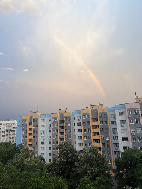 Double rainbow over Stara Zagora apartment blocks