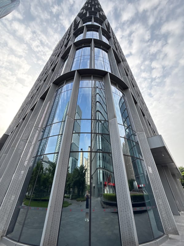 Grand Plaza's glass towers and stray cats, Haizhu District