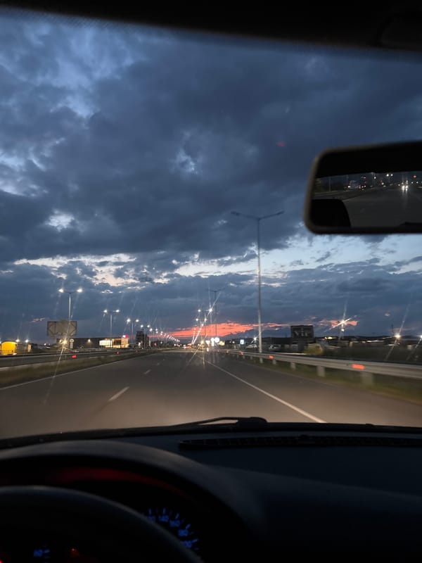 Evening highway travel captured in Krumovo, Bulgaria