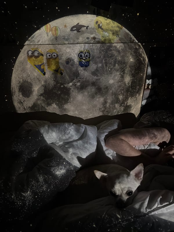 Child and white dog share quiet bedtime moment in Birobidzhan