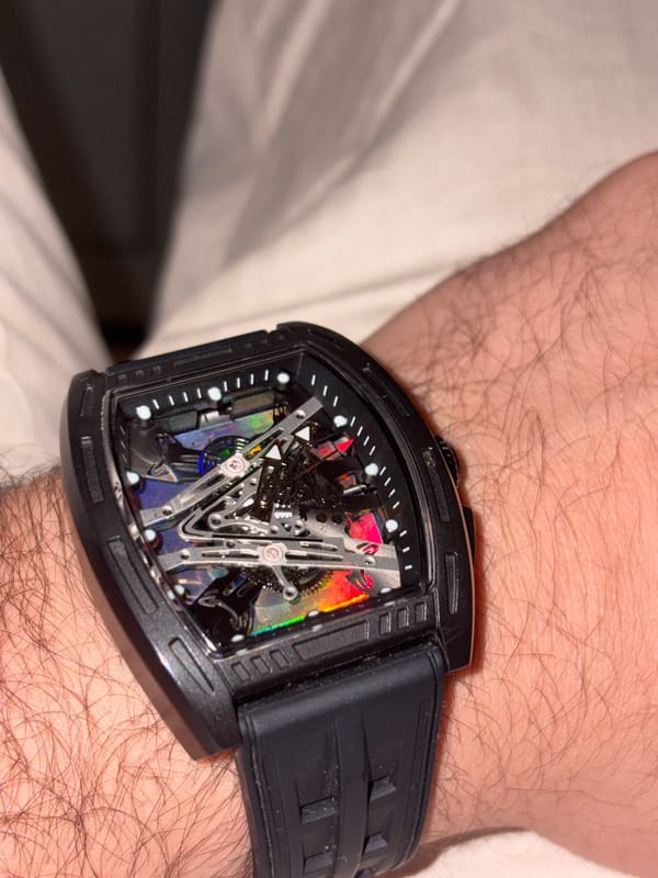 Person photographed wearing mechanical watch, Puma socks in Mirkovo home