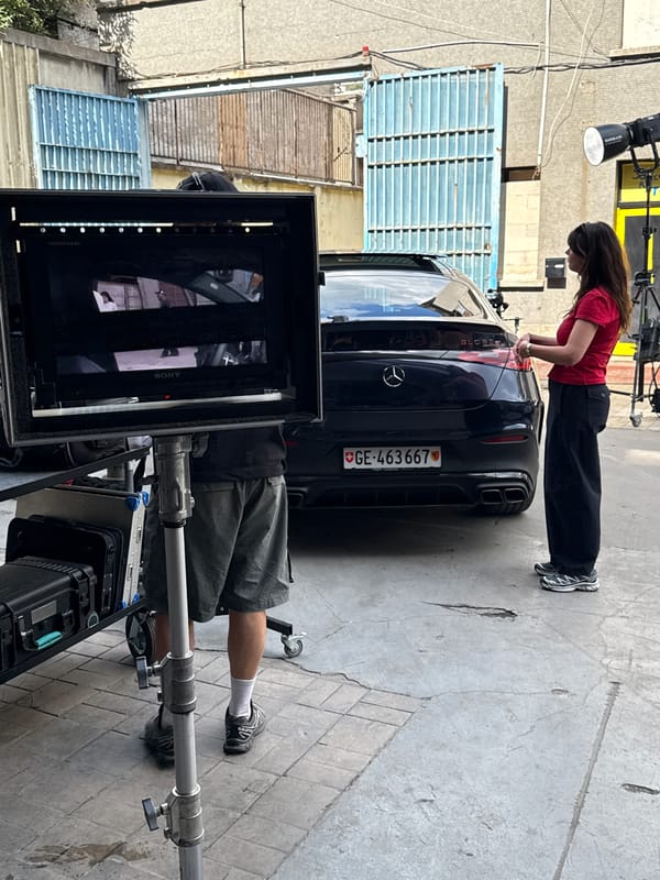 Film crew shoots scene with Mercedes in Ivry-sur-Seine