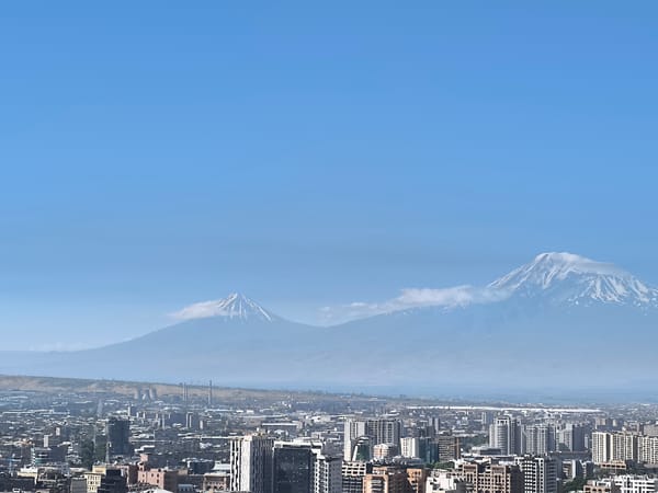 Yerevan from above, with Ararat on the horizon