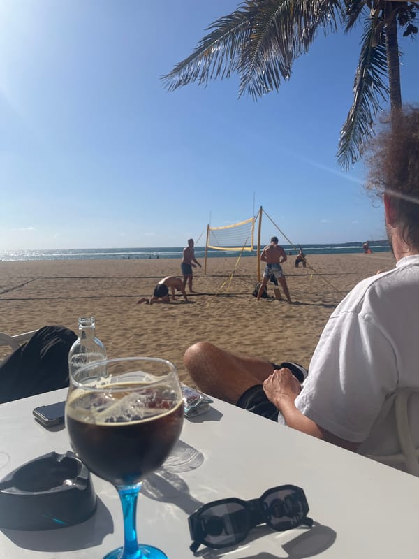 Beach volleyball game underway in Las Palmas de Gran Canaria
