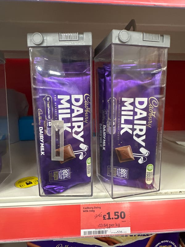 Cadbury chocolate bars displayed in London retail shop