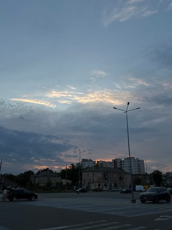 Evening traffic and twilight streets in Vinnytsia, Ukraine