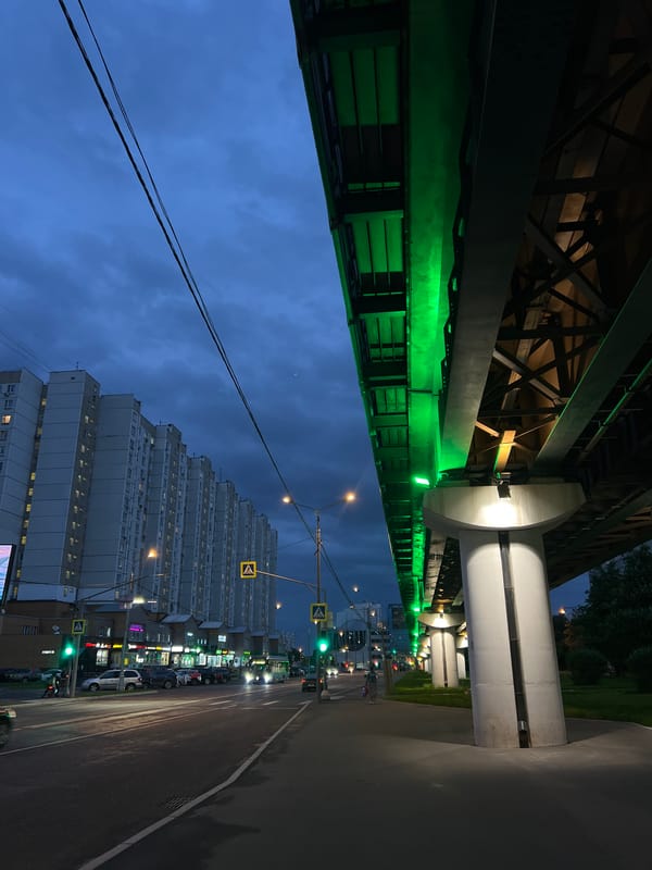Evening Moscow scenes captured: transit infrastructure, apartments, doll
