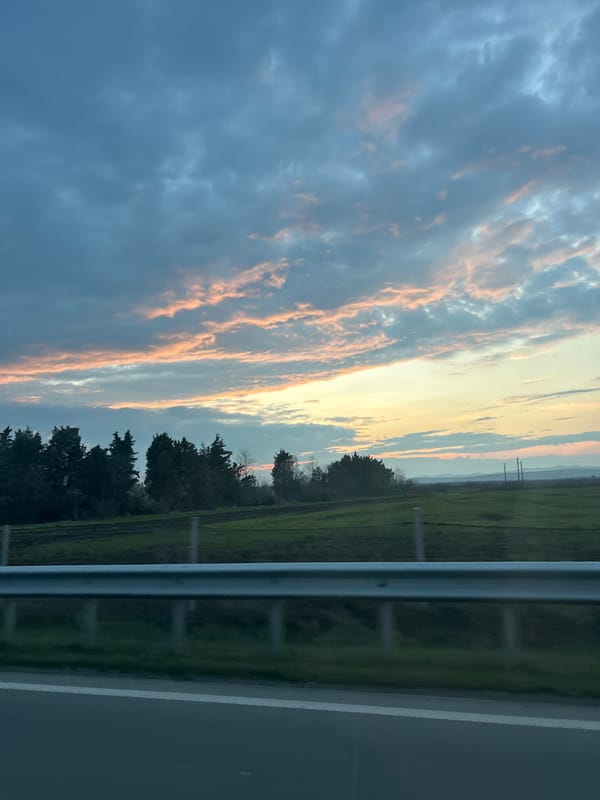 Vehicle passenger captures countryside landscape near Pomorie, Bulgaria