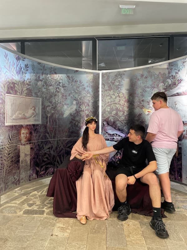 Museum visitors explore ancient artifacts in Stara Zagora, Bulgaria