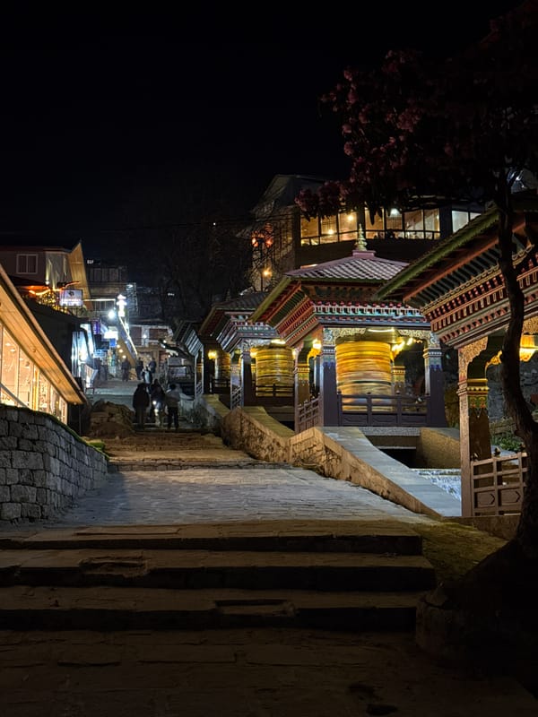 Nighttime street scene documented in Namche, Nepal village