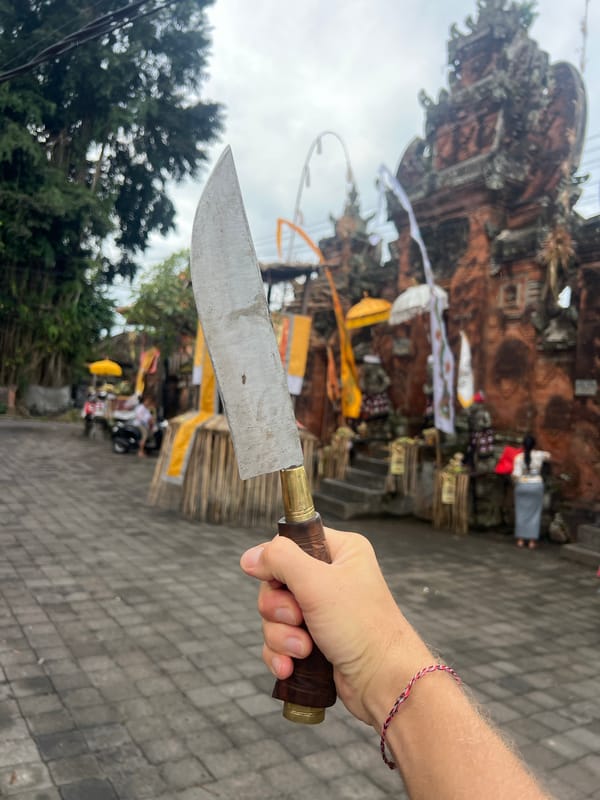 Traditional knife vendors active in Sukawati Indonesia street market