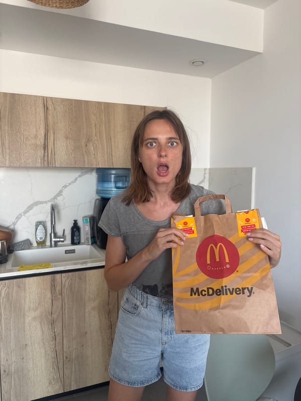 McDonald's delivery unpacked and eaten in a Tel Aviv kitchen