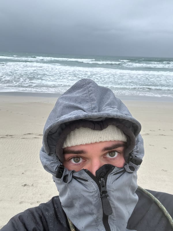 Coastal community daily life documented amid overcast spring morning