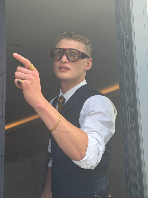 Tilted close-up portrait in London, dressed smart-casual