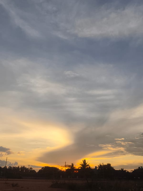 Sunset observed with dramatic sky colors in Baan Tai, Thailand