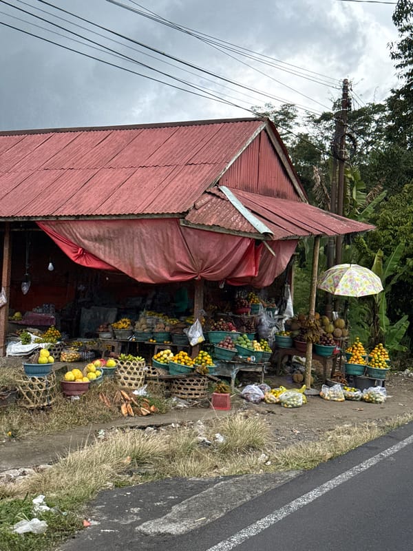 Fruit stand operates in Kintamani, Indonesia