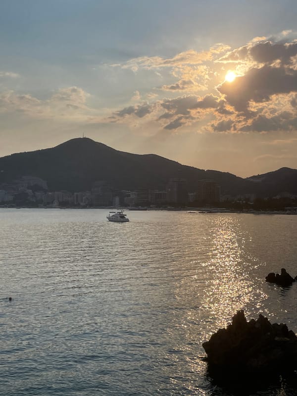 Golden hour along Budva's rocky Adriatic waterfront