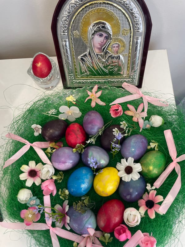 Easter decorations displayed in Varna homes feature Orthodox icons, wreaths