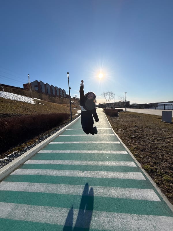 Person jumps or falls on striped path in Perm