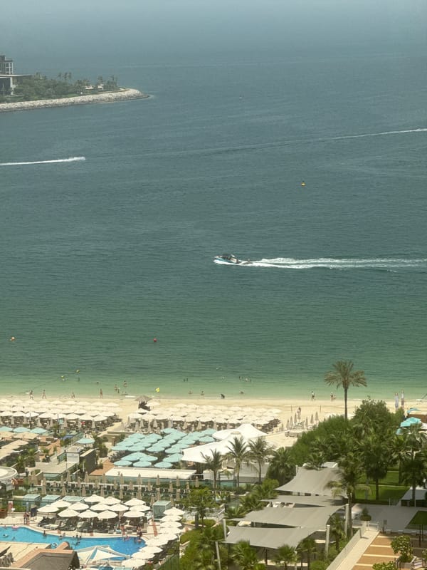 Dubai beachfront resort seen from above, multiple angles