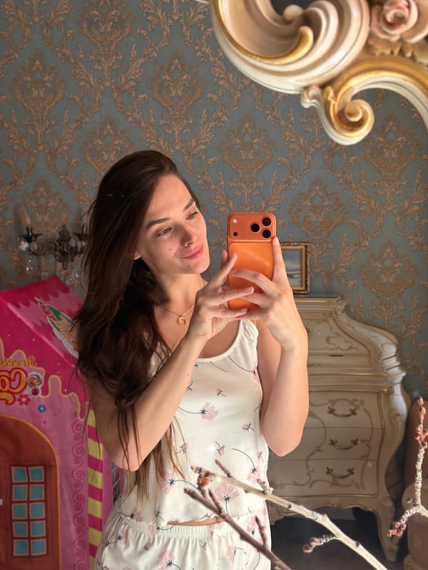 Mirror selfie series in an ornate Ufa interior, June 2026