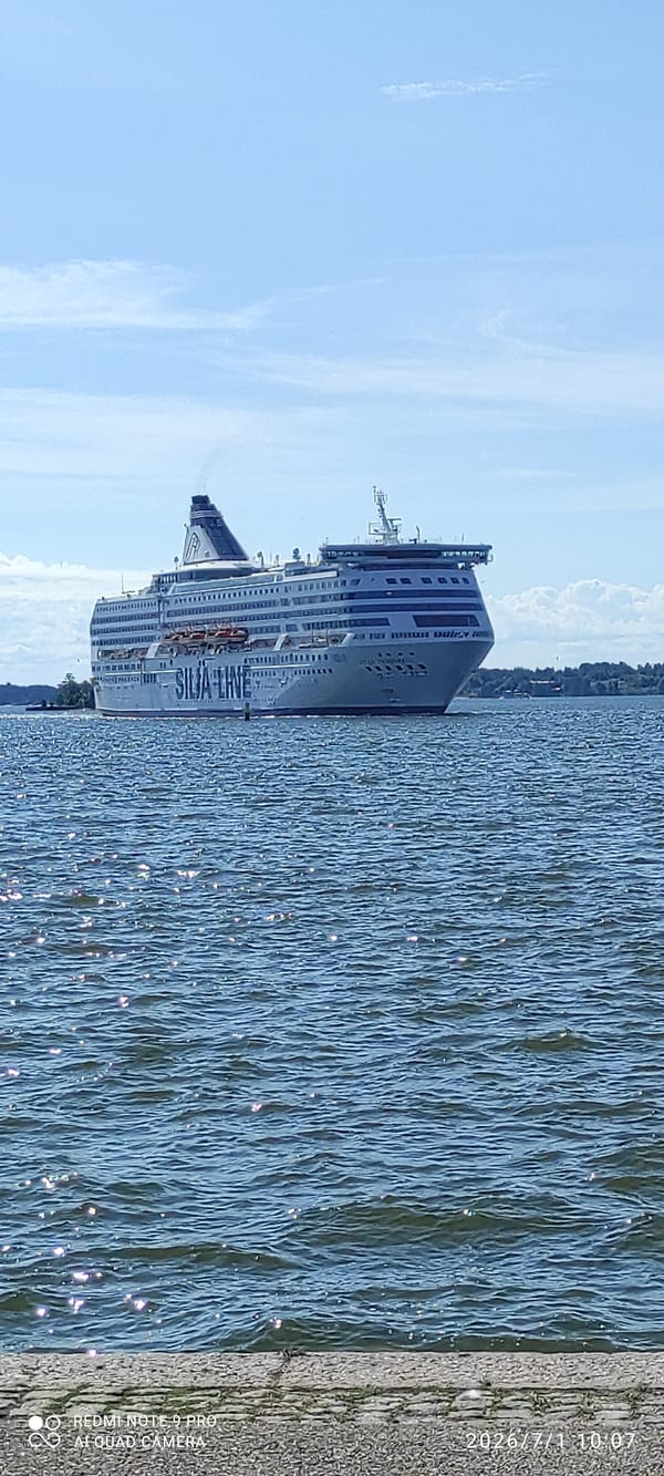 Silja Line ferry on the Baltic, Helsinki waterfront in view