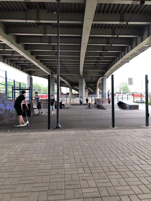 Youth gather at Saint Petersburg skate park under bridge